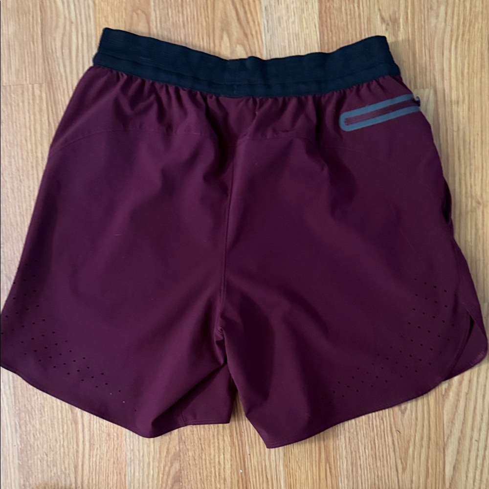 Under Armour Men's Maroon Athletic Shorts with Black Waistband - Picture 5 of 6